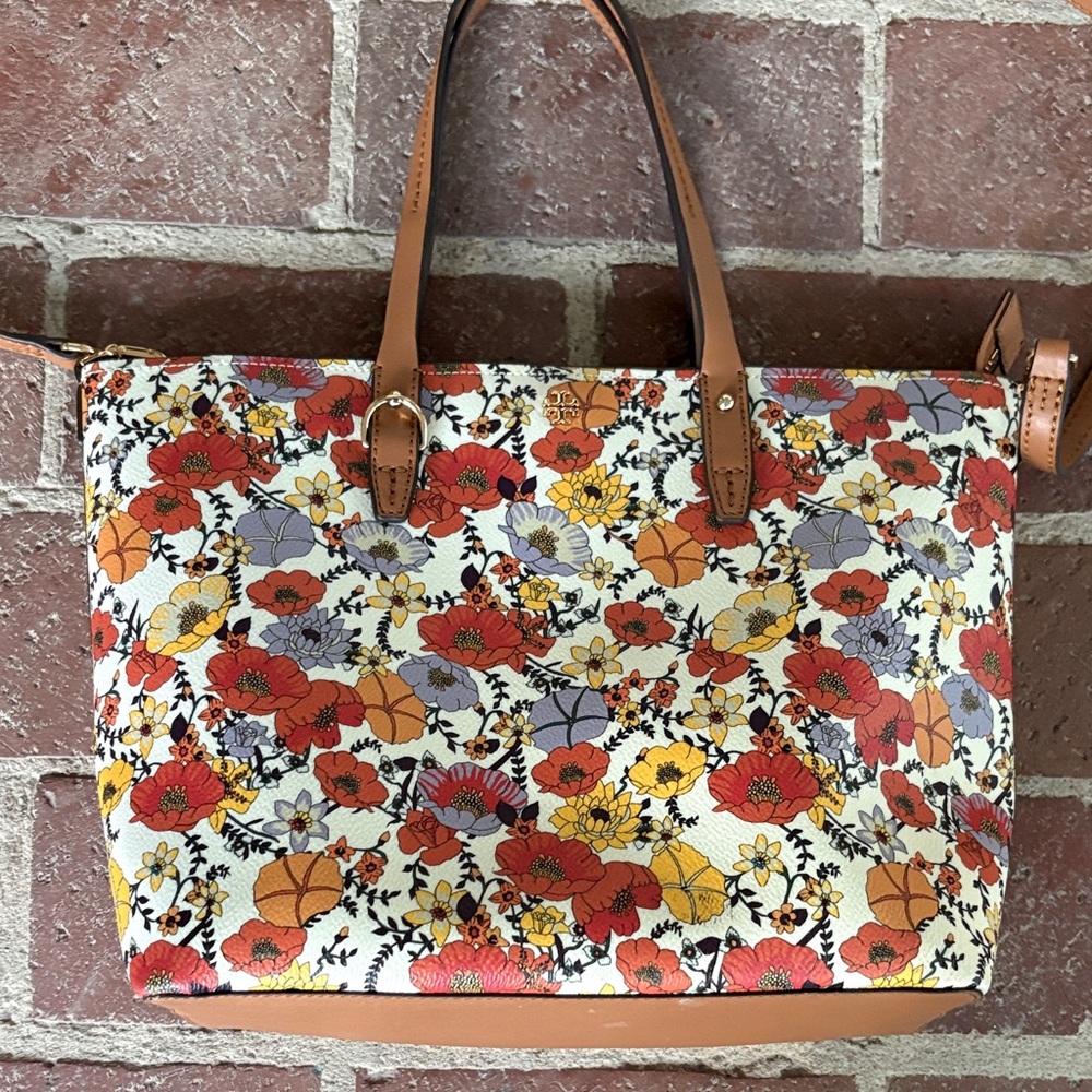 Tory Burch Like New Kerrington Blossom Ditsy Floral Tote w Tan Handles